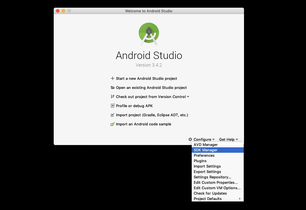 react-native development environment setting - execute Android studio