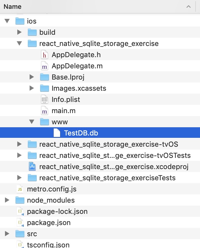 react-native-sqlite-storage create www folder and copy db file